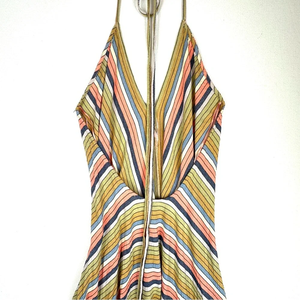 Lovestitch Halter Multi-Colored Stripe Low Back Asymmetrical Dress Beach Resort - Picture 5 of 8